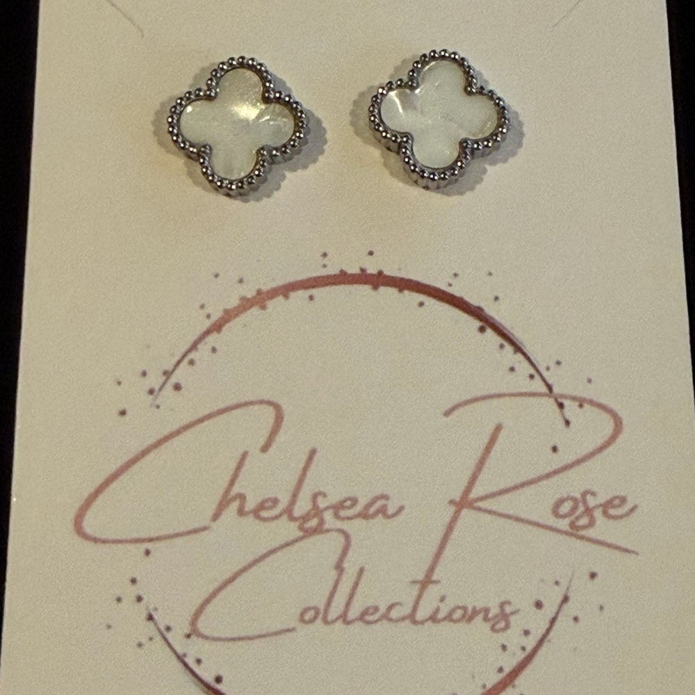 Mother of Pearl Clover Studs - Picture 2 of 4